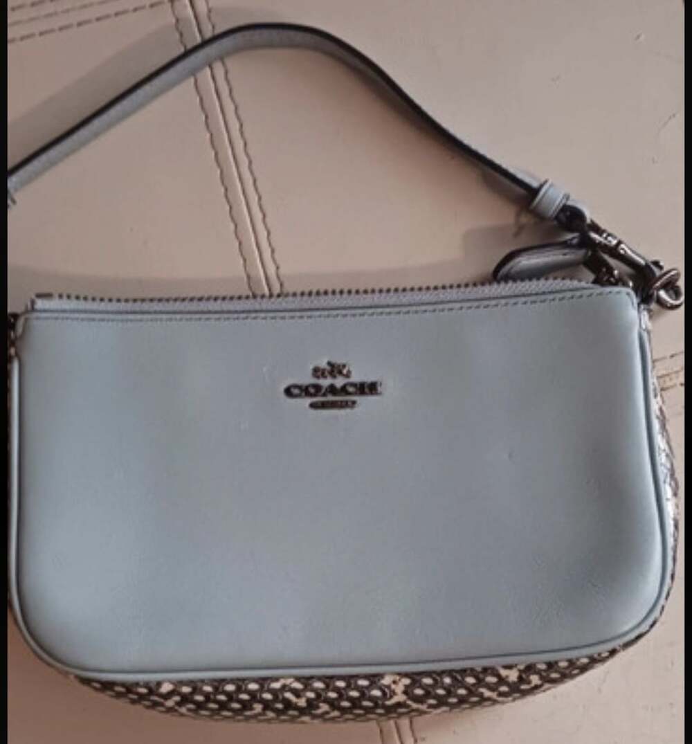 Coach Nolita 19 Wristlet 59432 Light Blue Leather Snakeskin Trim